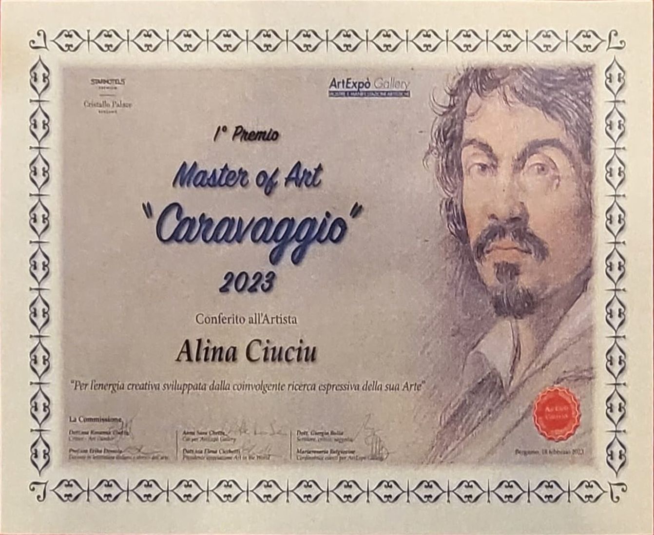 ArteDiAlina.com award: 1° Premio Master of Art "Caravaggio" 2023