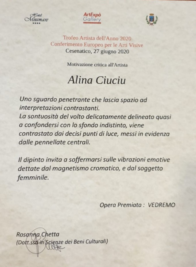 ArteDiAlina.com award: Trofeo Artista Dell\'Anno 2020 - &ldquo;Vedremo&rdquo;