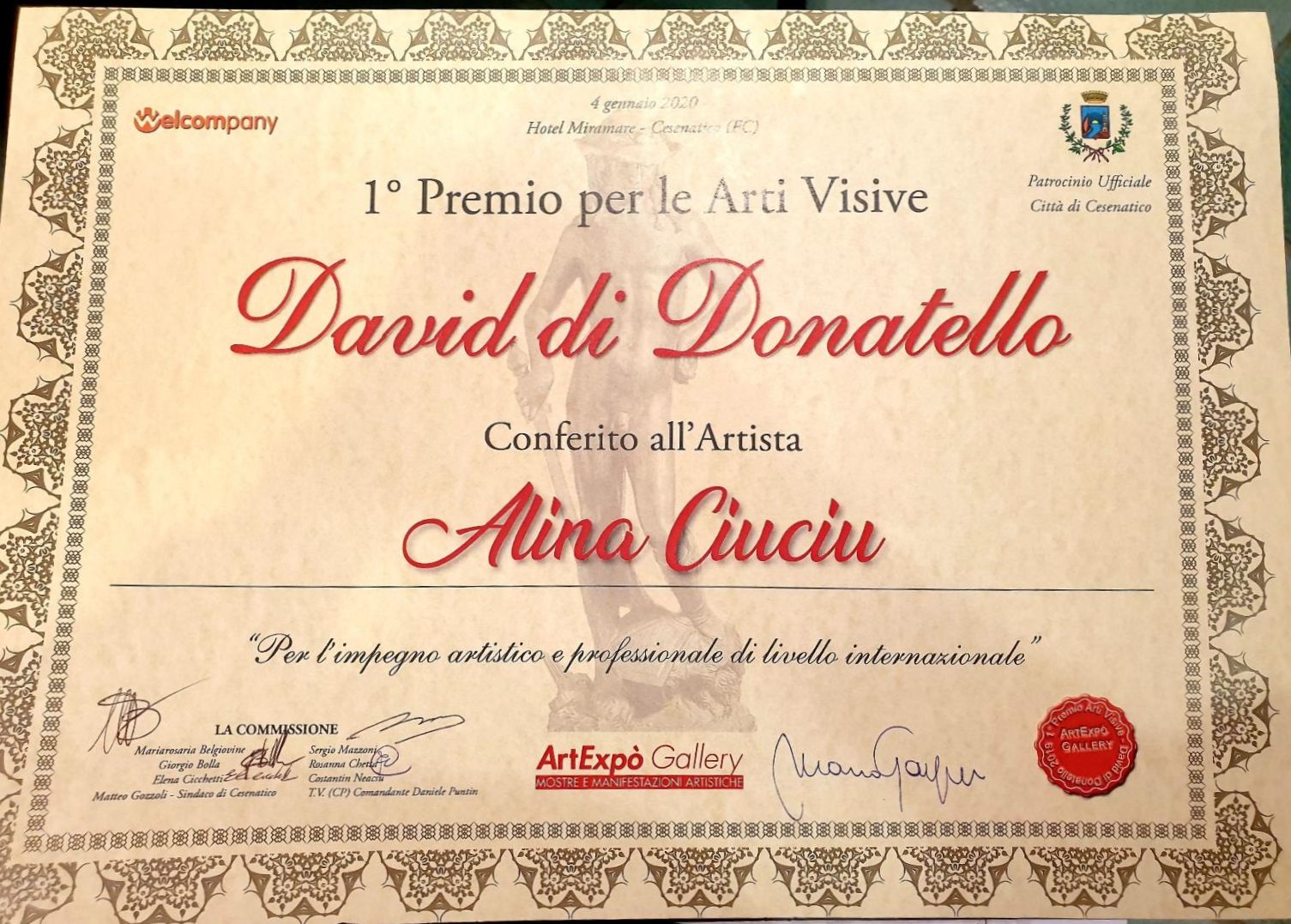 ArteDiAlina.com award: David di Donatello 2020 - 1° Premio, Arte Visive