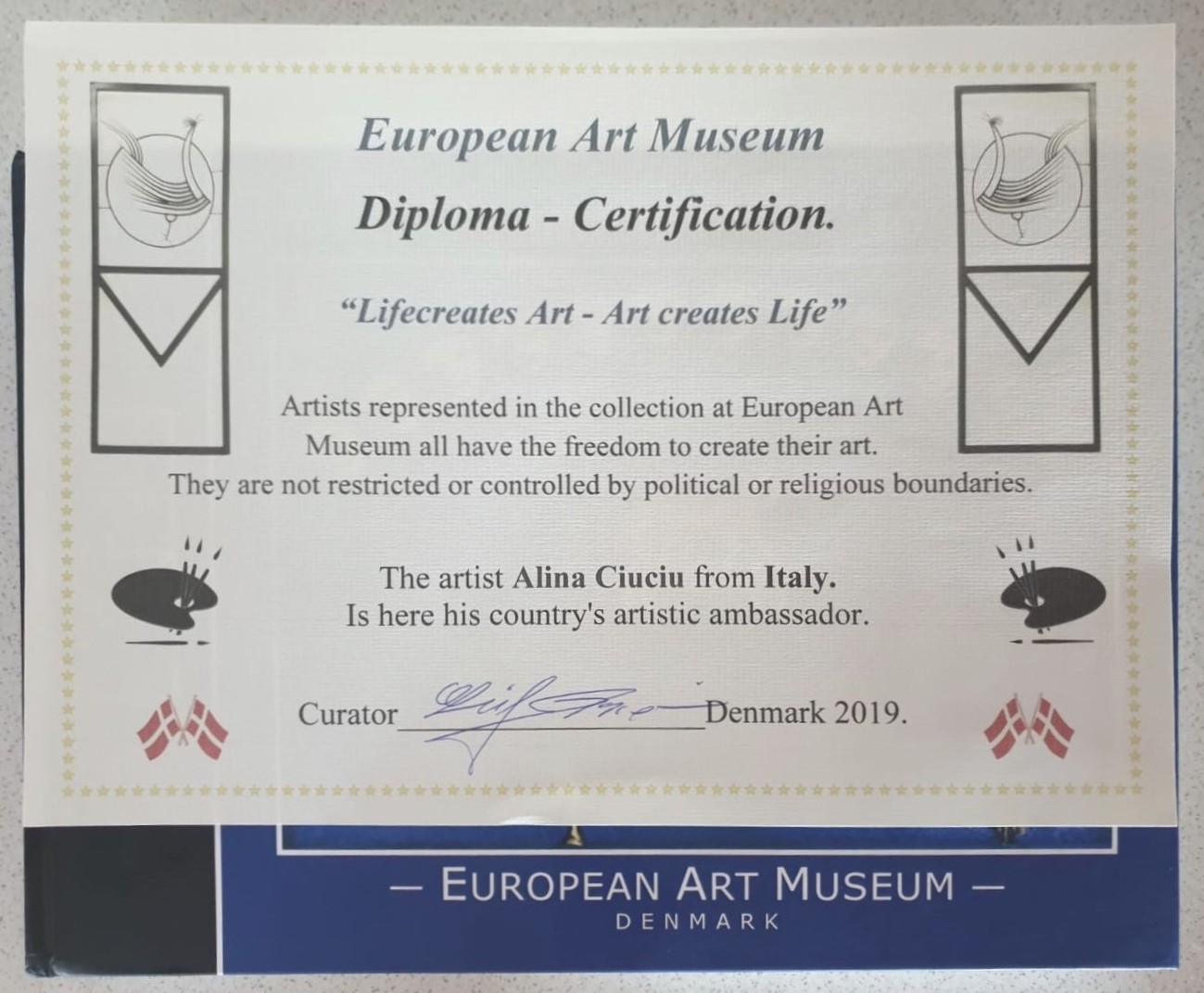 ArteDiAlina.com award: Museo d\'Arte Europea, Denmark - Certification 2019