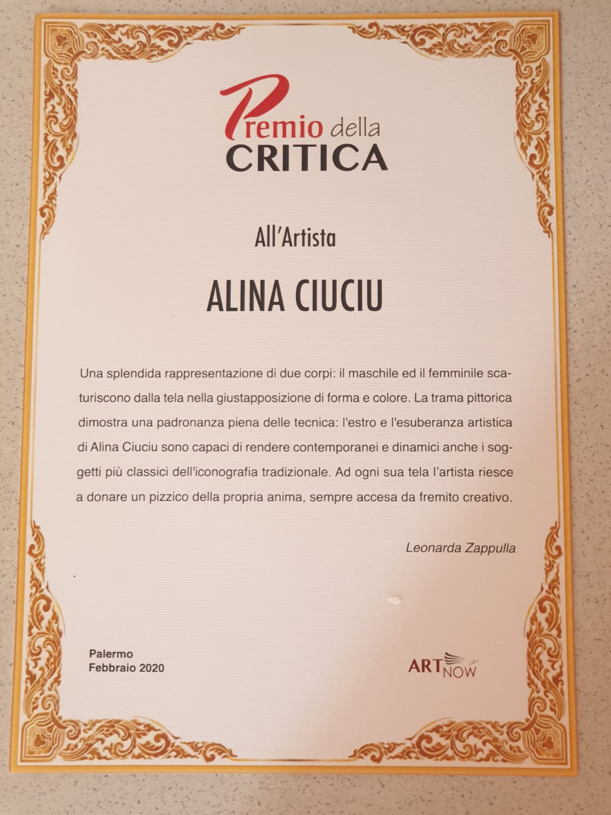ArteDiAlina.com award: Premio della Critica 2020