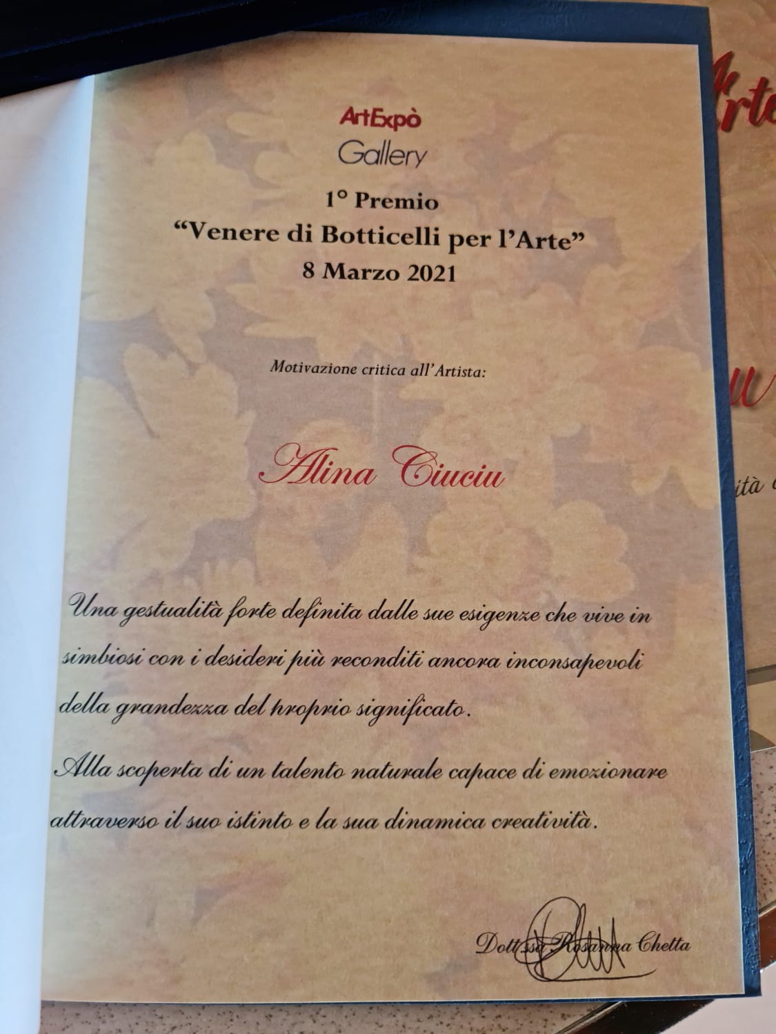ArteDiAlina.com award: 1° Premio Venere di Botticelli 2021