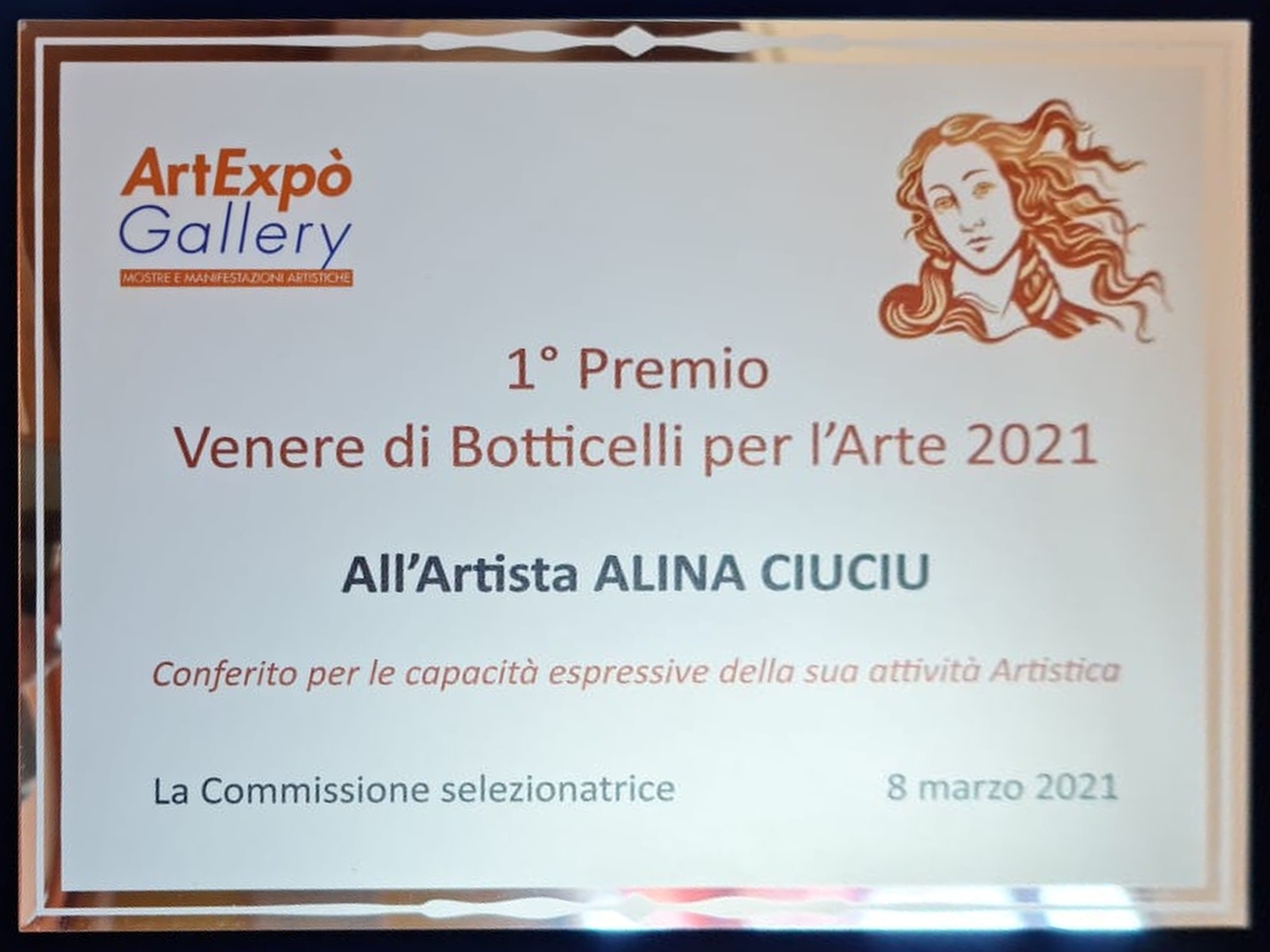 ArteDiAlina.com award: 1° Premio Venere di Botticelli 2021