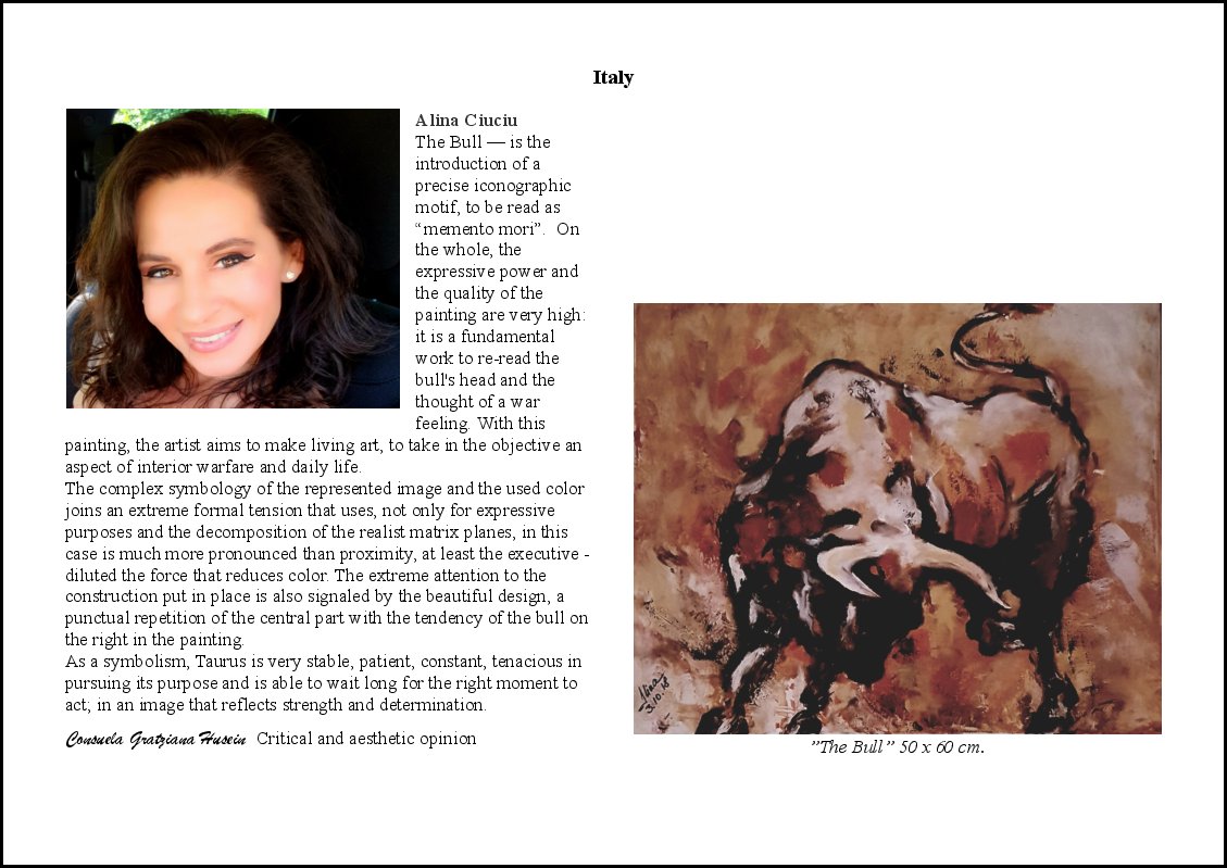 ArteDiAlina.com award: Museo d\'Arte Europea - Artista del Mese - &ldquo;The Bull&rdquo;